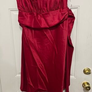 David's Bridal Red Strapless Ruched Cocktail Dress